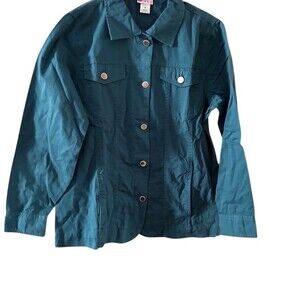 American Sweetheart Womens Utility Jacket Teal Snap Front Mid-Length